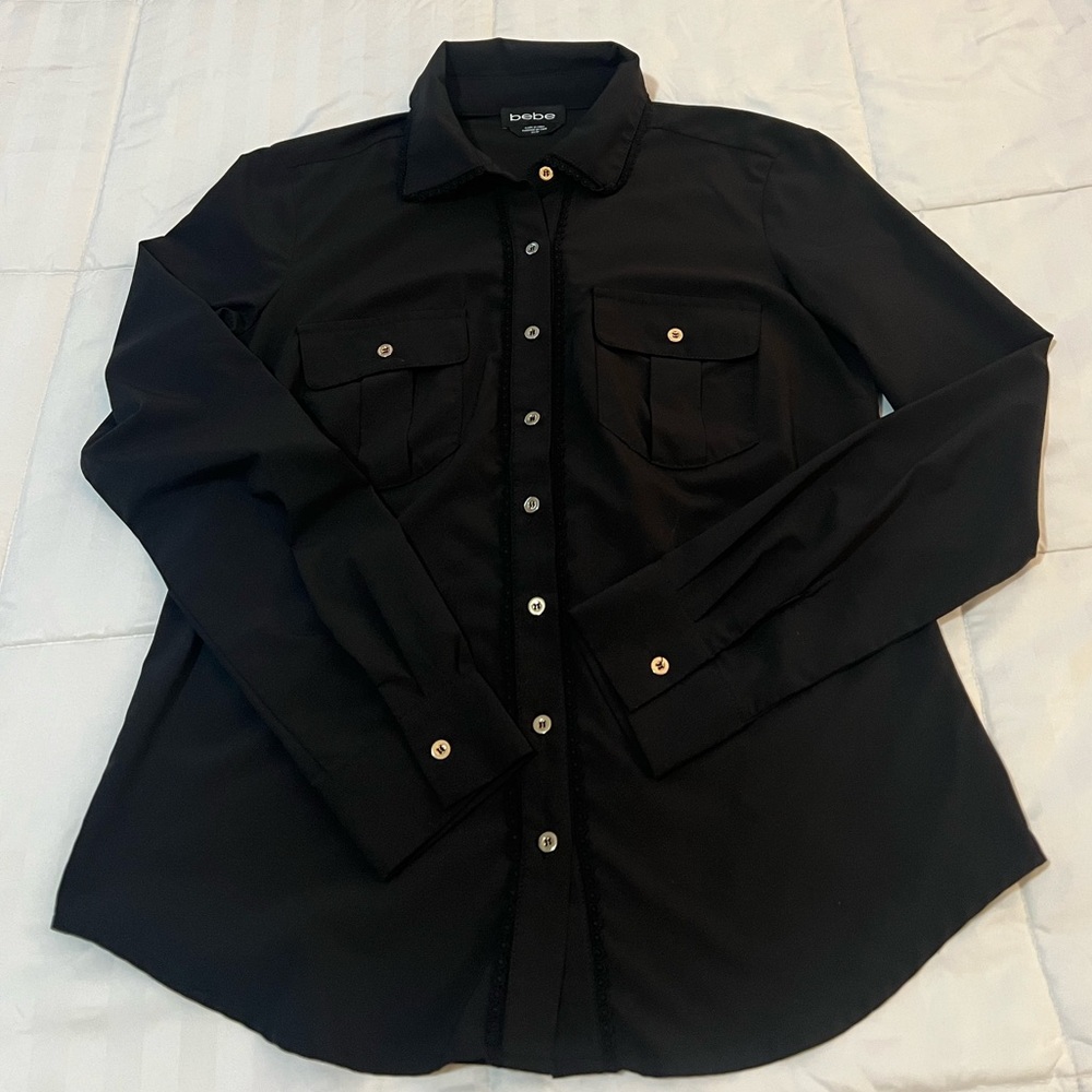 Bebe Elegant Black Collared Blouse